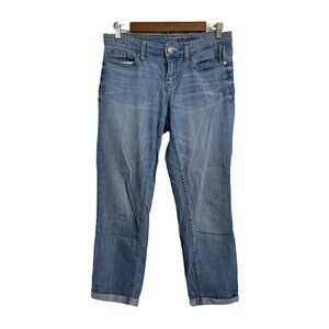 GAP Premium Womens Medium Wash Mid Rise Rolled Cuff Relaxed Ankle Jeans Sz 4/27